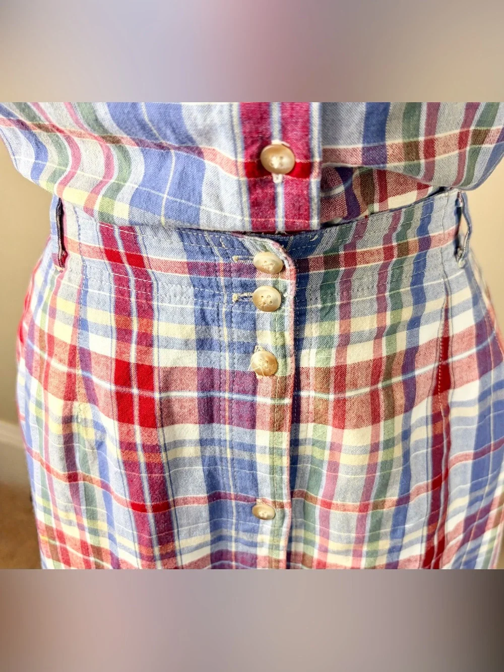 VTG Pendleton 100% Cotton 1992 Release Plaid Button Front Skirt Set Size M / 10
